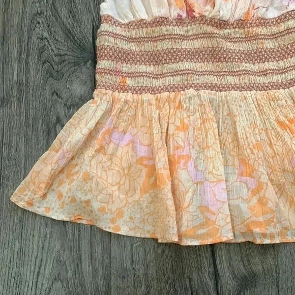 Free People Women's Brinkley Smocked Tank Orange Size XS - Picture 4 of 8